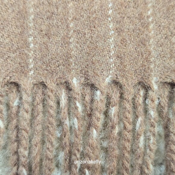 NWT Alfredo Pria Wool Scarf *TINY HOLE* Tan Pinstripe Biella Italy - Picture 7 of 12